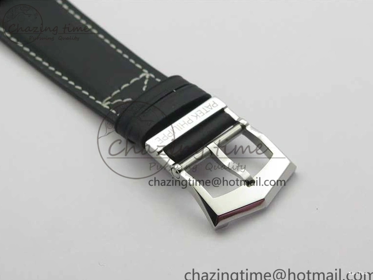 MIROTIME 0120 Practical Calatrava 5524 Pilot Travel Time SS GRF Blue Dial on Black Leather Strap A324 V 7107